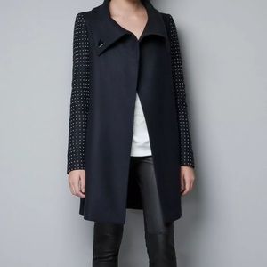 Zara Studded Sleeve coat in Navy